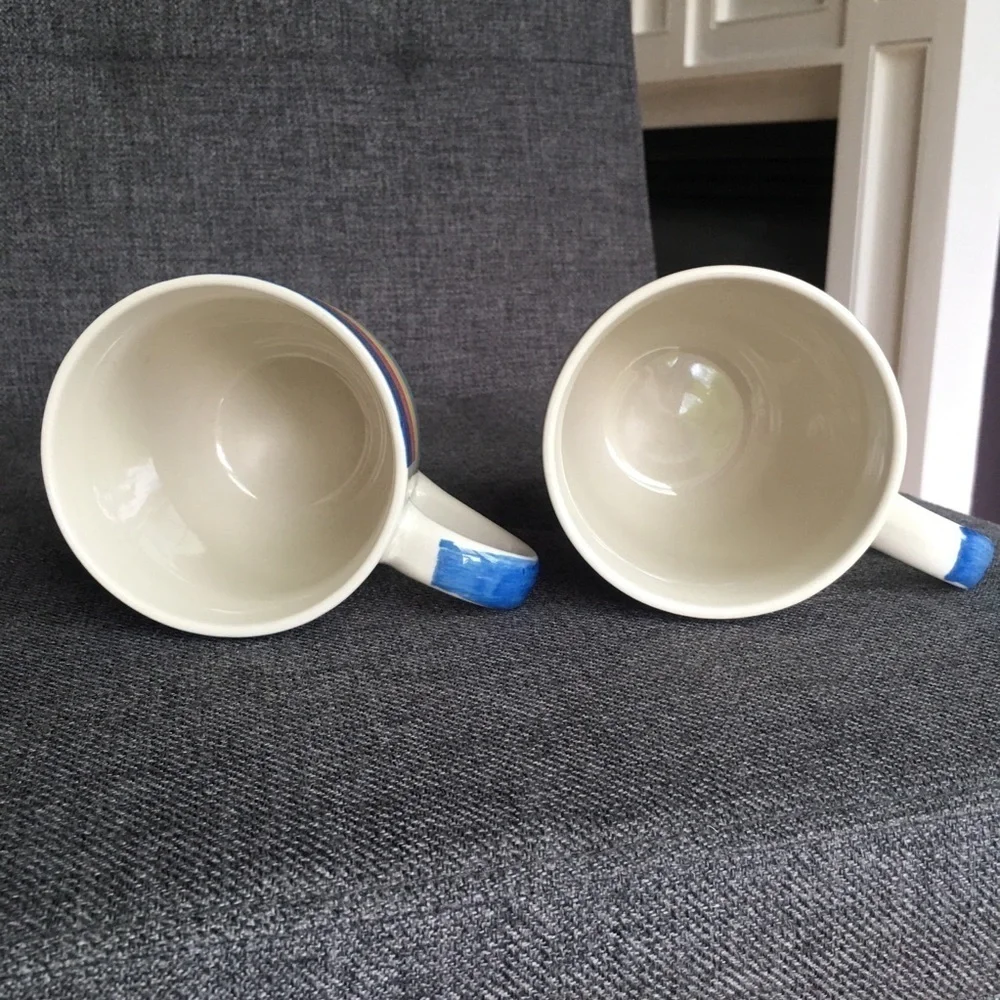 Set/2 Rainbow Striped Ceramic Coffee Mugs, 14 oz